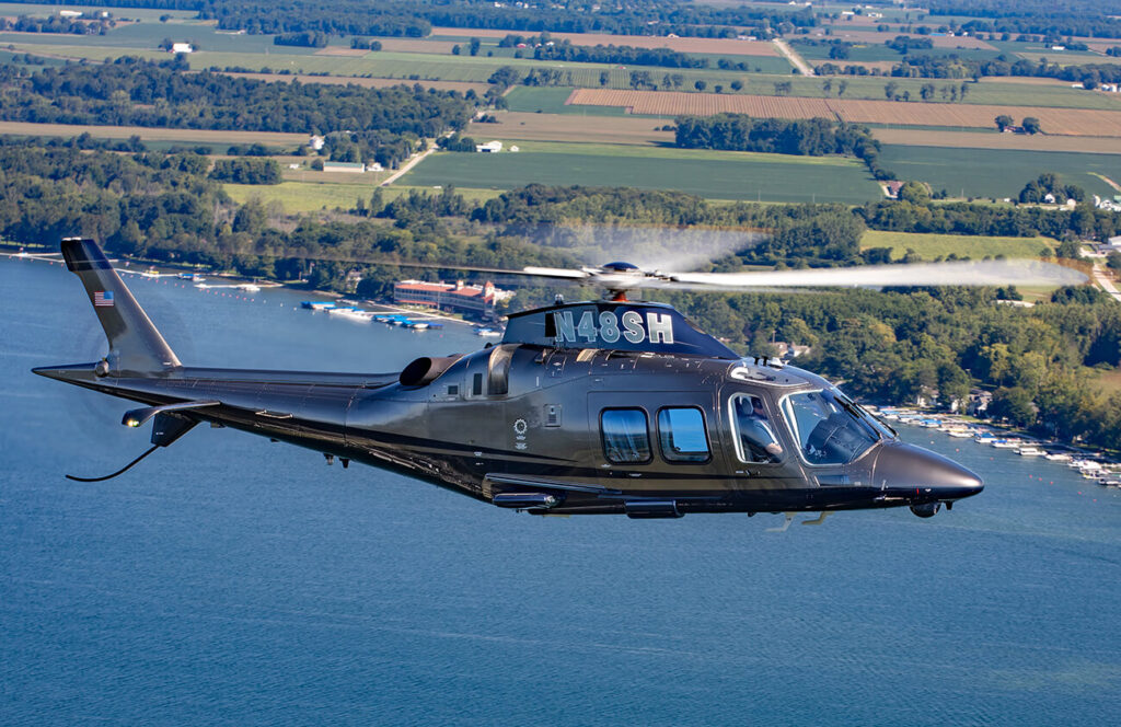 Flying helicopter over water